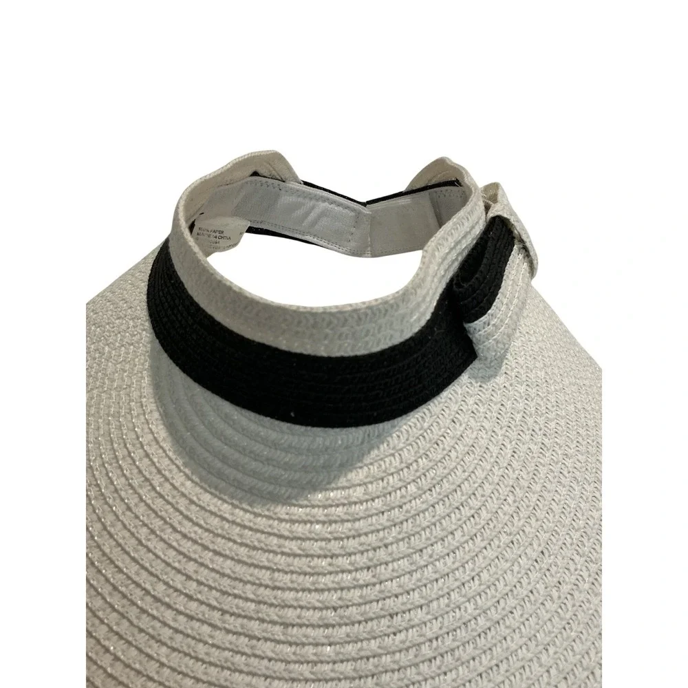 Magid Hats Sun Visor Womens OS‎ Cream Black Straw Wide Brim Bow Detail
